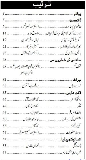 Urdu Science Monthly Title March 2023 Index of topics