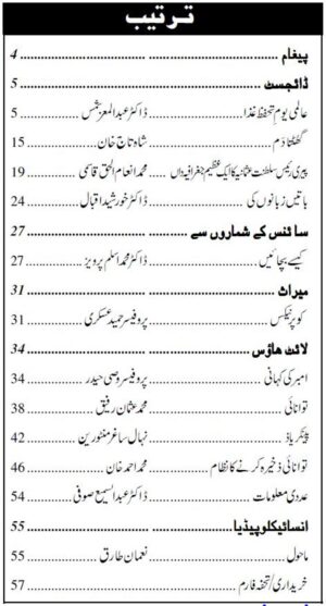 Urdu Science Monthly Title June 2023 Index of topics