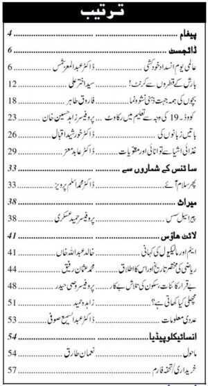 Urdu Science Monthly Title September 2023 Index of topics