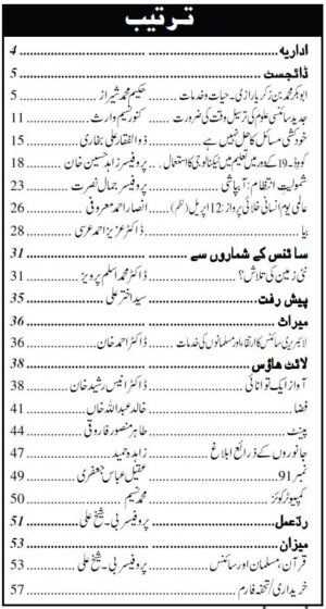 Urdu Science Monthly Title April 2021 Index