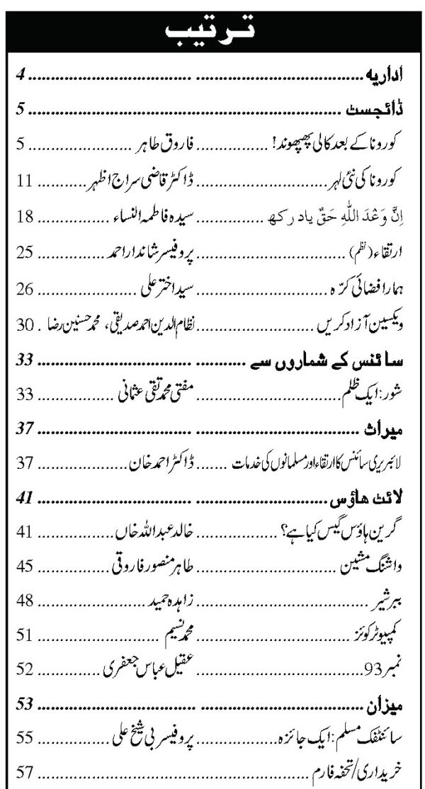 Urdu Science Monthly Title June 2021 Index