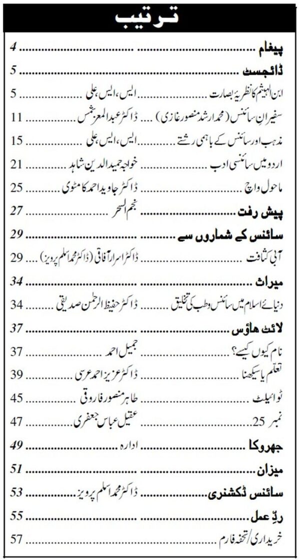 Urdu Science Monthly Title October 2015 Index