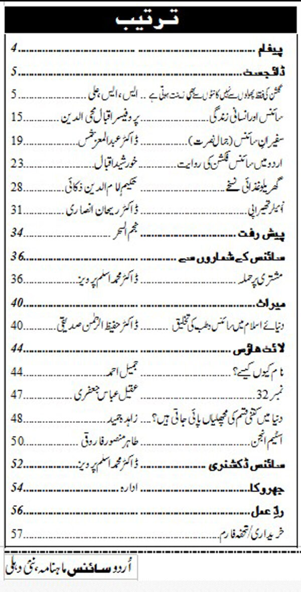 Urdu Science Monthly Title May 2017 Index