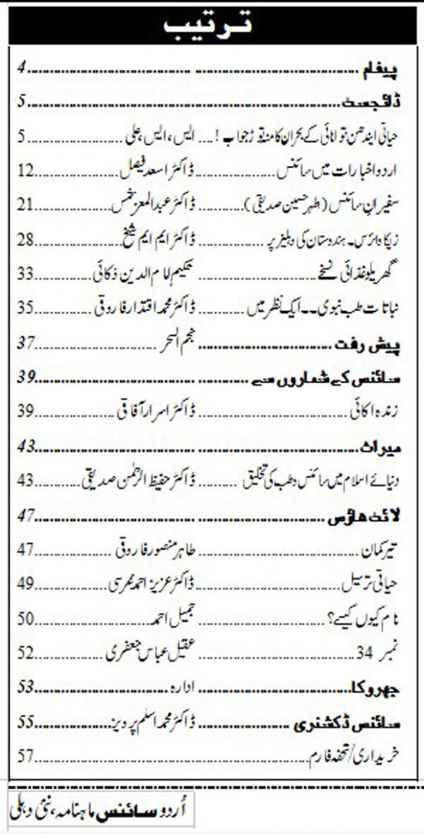 Urdu Science Monthly Title June 2017 Index