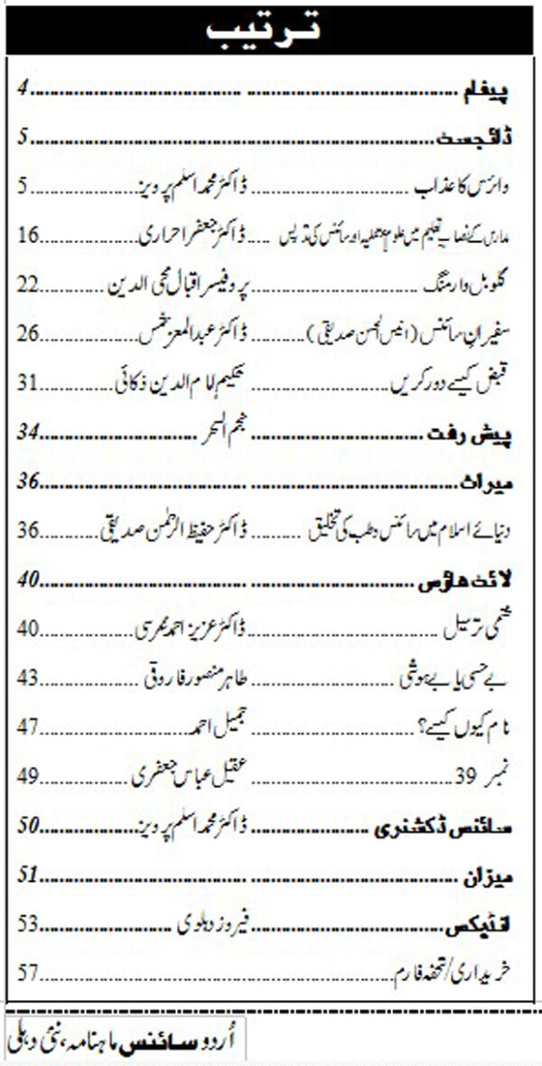 Urdu Science Monthly Title November 2017 Index