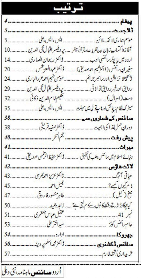 Urdu Science Monthly Title March 2017 Index