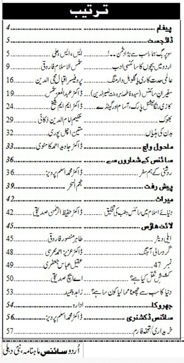 Urdu Science Monthly Title August 2017 Index