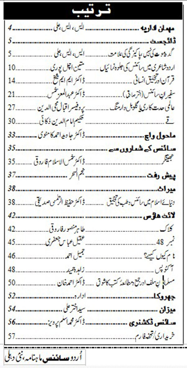 Urdu Science Monthly Title September 2017 Index