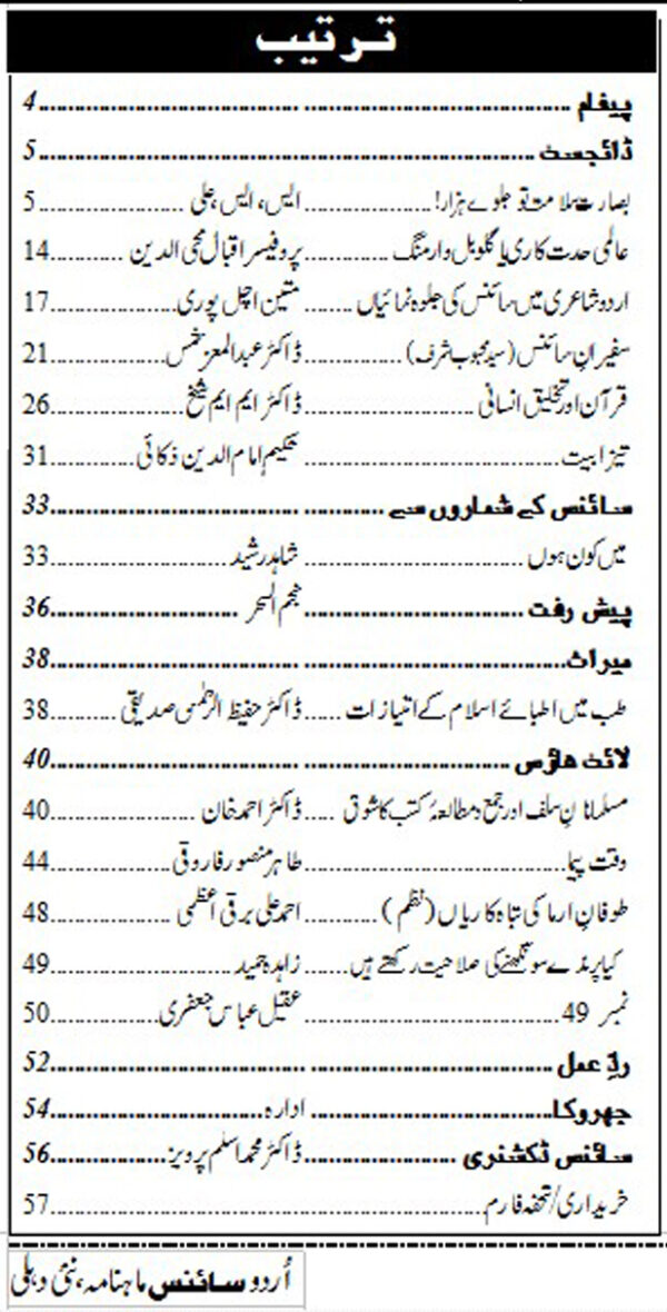 Urdu Science Monthly Title October 2017 Index