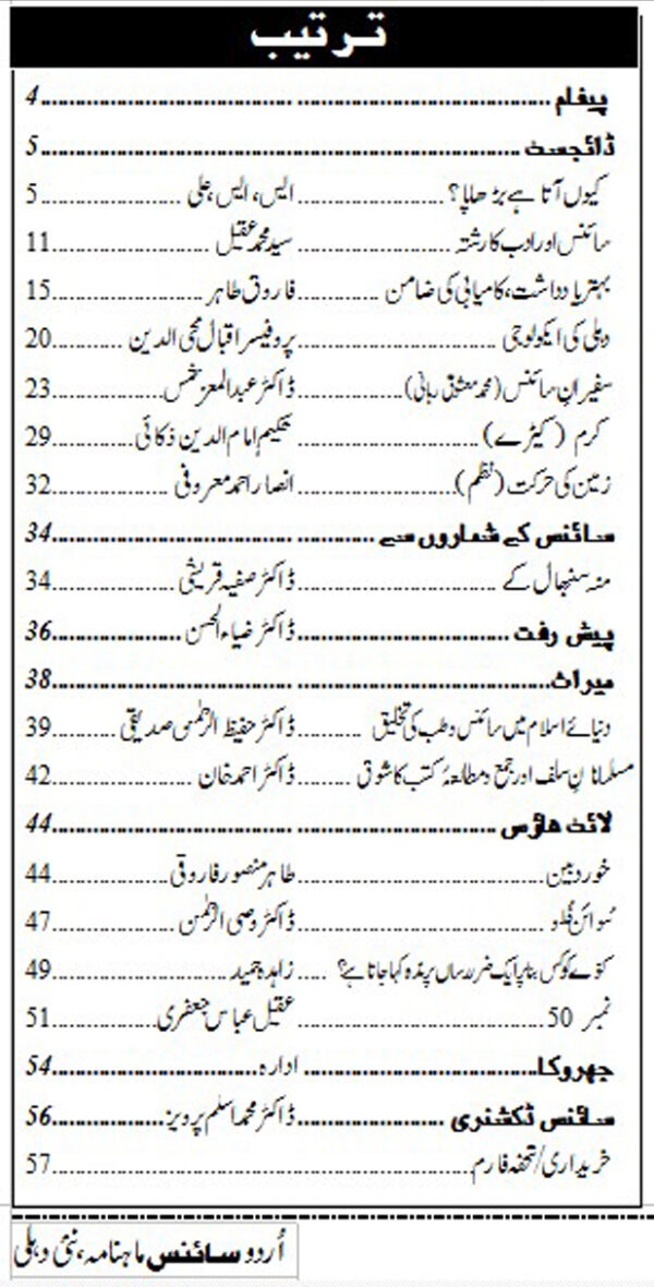 Urdu Science Monthly Title November 2017 Index