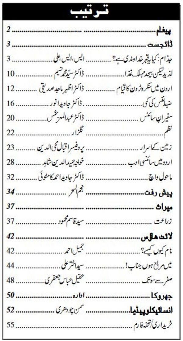 Urdu Science Monthly Title January 2014 Index