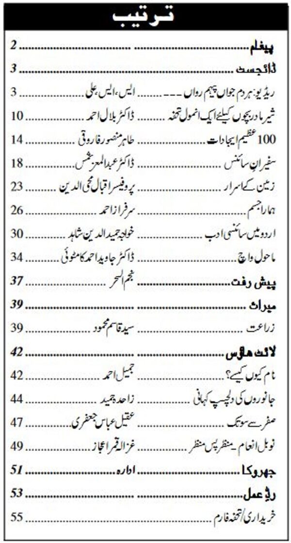 Urdu Science Monthly Title February 2014 Index