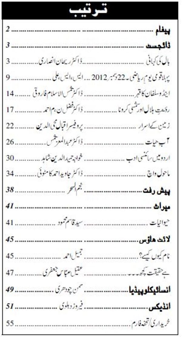 Urdu Science Monthly Title January 2013 Index