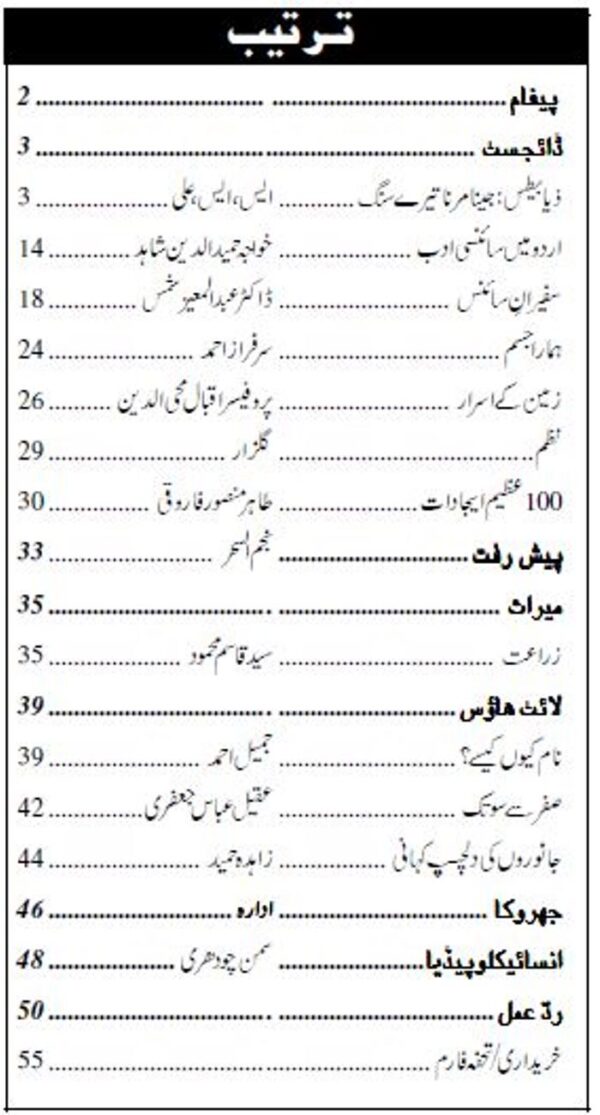 Urdu Science Monthly Title November 2013 Index