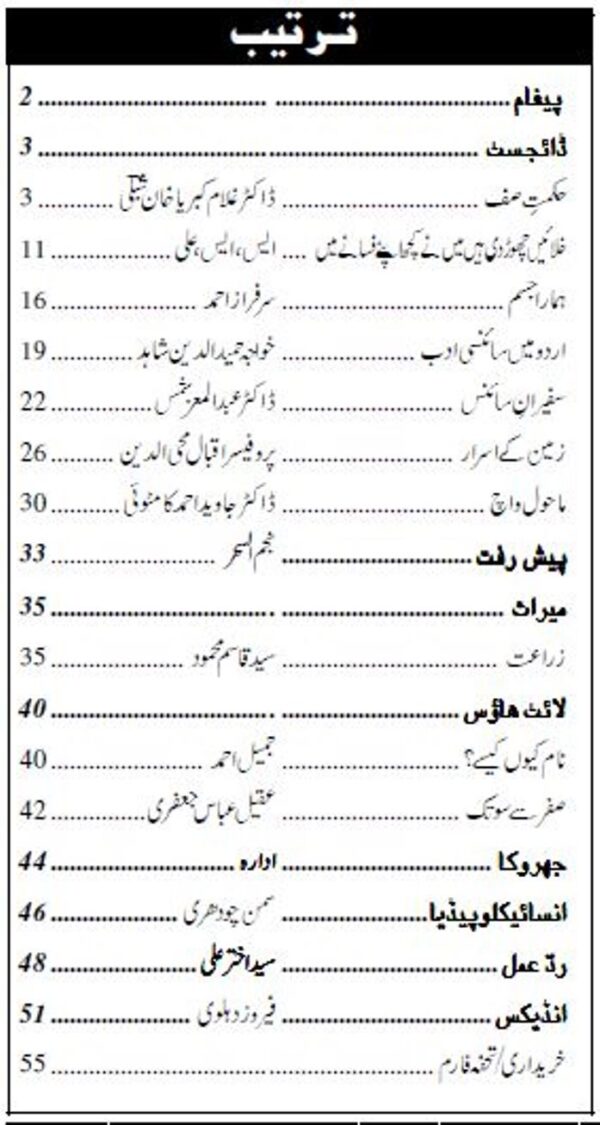 Urdu Science Monthly Title December 2013 Index