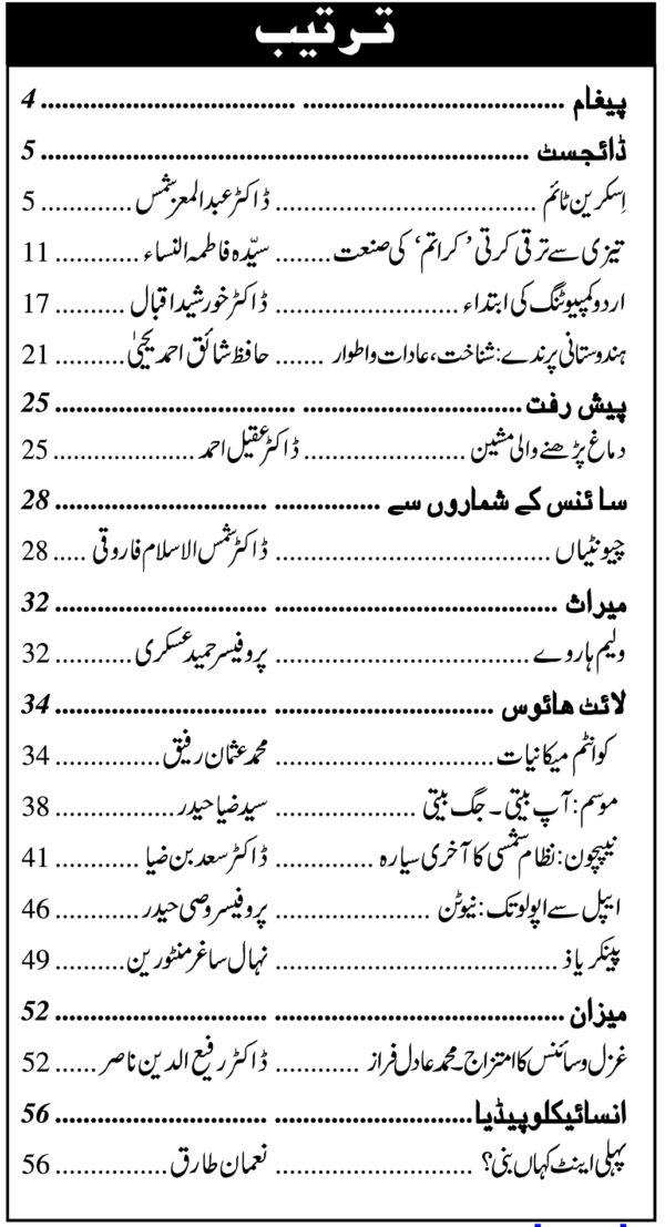 Urdu Science Monthly Title July 2025 Index