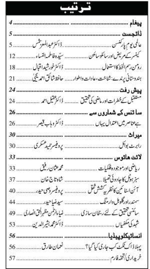 Urdu Science Monthly Issue 385 Month April 2026 index